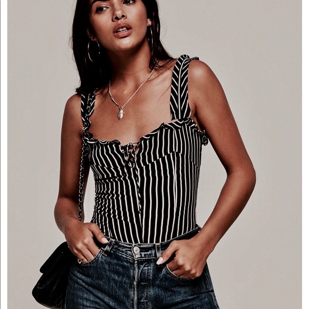 Reformation striped ruffle tank top